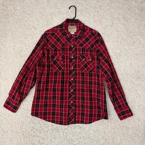 Wrangler Pearl Snap Western Shirt Mens XL Red Plaid Cowboy Rodeo